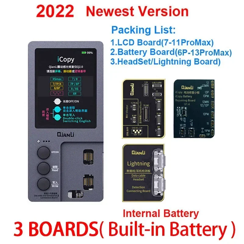 

Qianli ICopy Plus 2.2v with Battery Testing Board for 7 8 8P X XR XS XSMAX 11PM 12 13 LCD Vibrator Transfer EEPROM Programmer