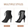 Woman Latin Dance Booties Open Toe Lace Up Stiletto Bootie for Women Suede Sole High Heels Beige Black Ankle Boots Dancing Shoes 3