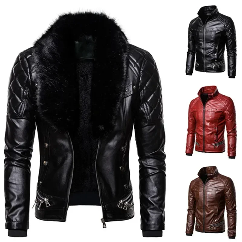 Men's Autumn Suede Collar Removable Slim Fit Men's Warm Pu Jacket Motorcycle Bomber Jacket Wool Leather EUR 2XL leather jackets men winter jacket