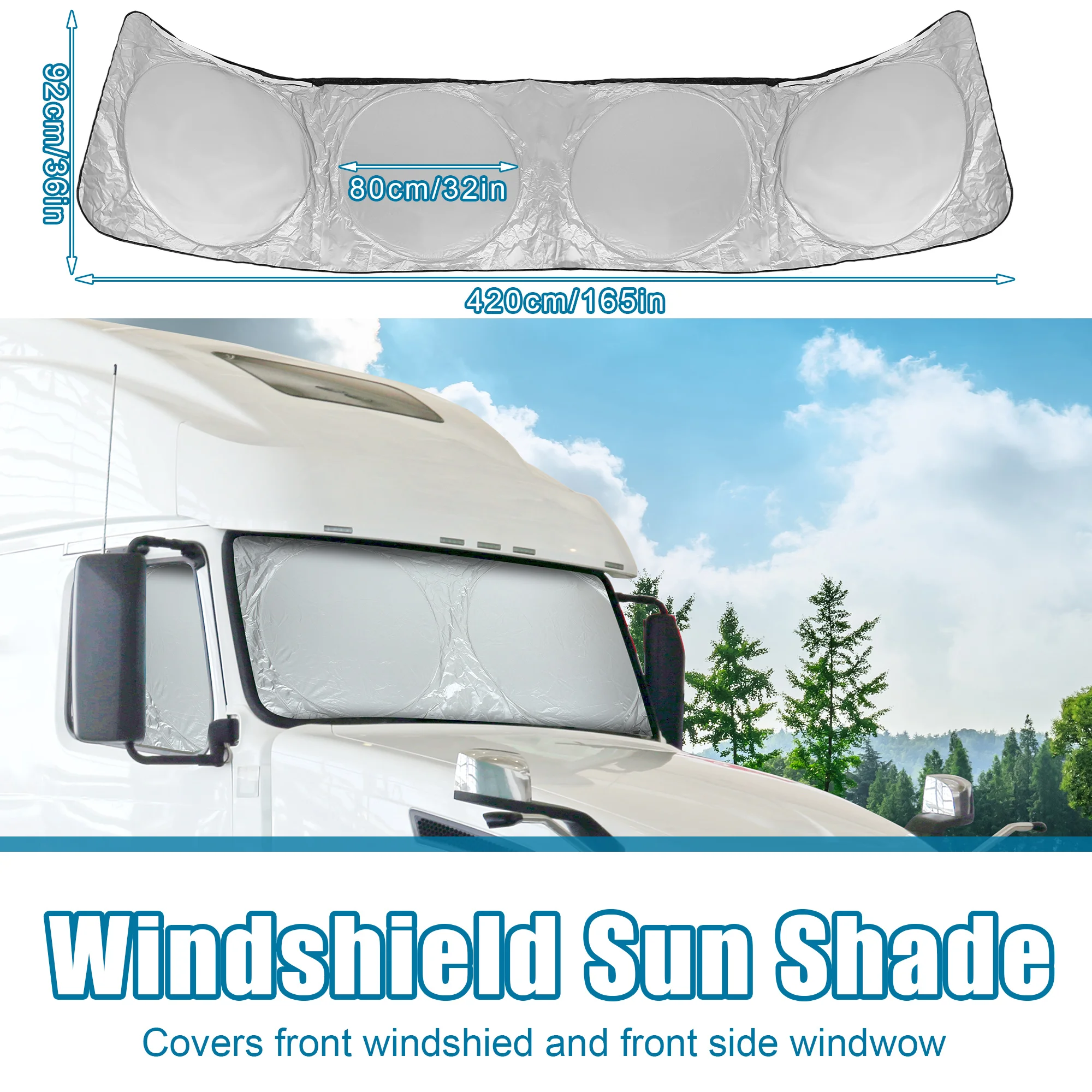Uxcell Semi-Truck Sunshade for Windshield and Side Window 240T Block Sun Ray RV Big Rig Protective