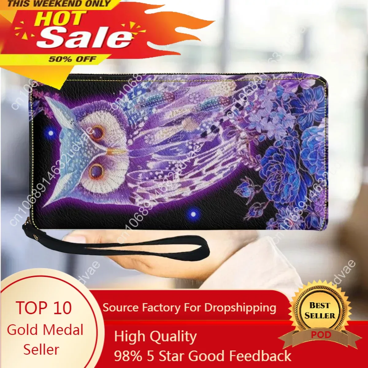 

Owl Purple Rose Print PU Leather Wristband Wallet New Fashion Trendy Clutch Bag High Quality Travel Retro Coin Purse Card Holder