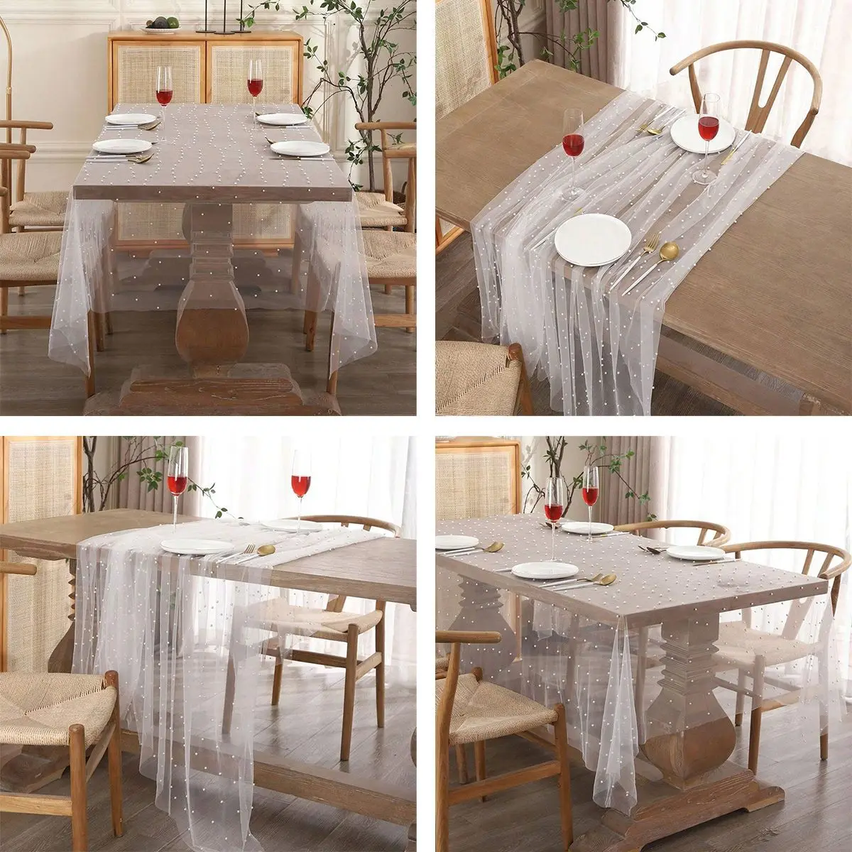 Pearl Tulle Table Runner Tablecloth White Table Cloth Wedding Veil Fabrics for Wedding Birthday Party Arch Dessert Table Decor 3