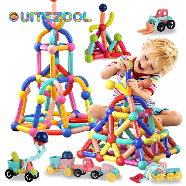 Kids Magnetic Construction Set Magnetic Balls Stick Engineering Vehicle Building Blocks Montessori Educational Toys for Children 1