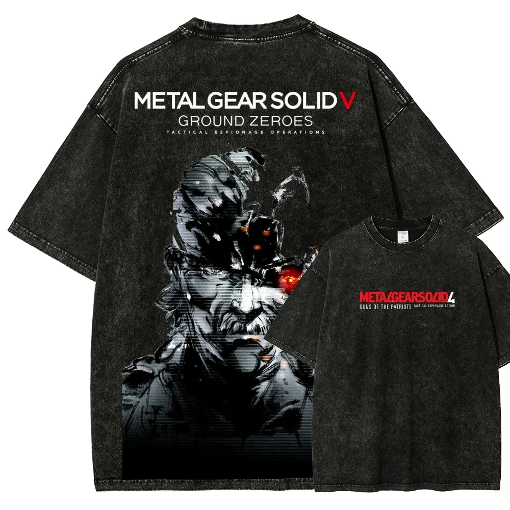 تي شيرت كلاسيكي رائج البيع بطباعة جرافيك من لعبة METAL GEAR SOLID للرجال والنساء، قميص قطني مغسول بتصميم عتيق وحجم كبير، أزياء صيفية جديدة 2