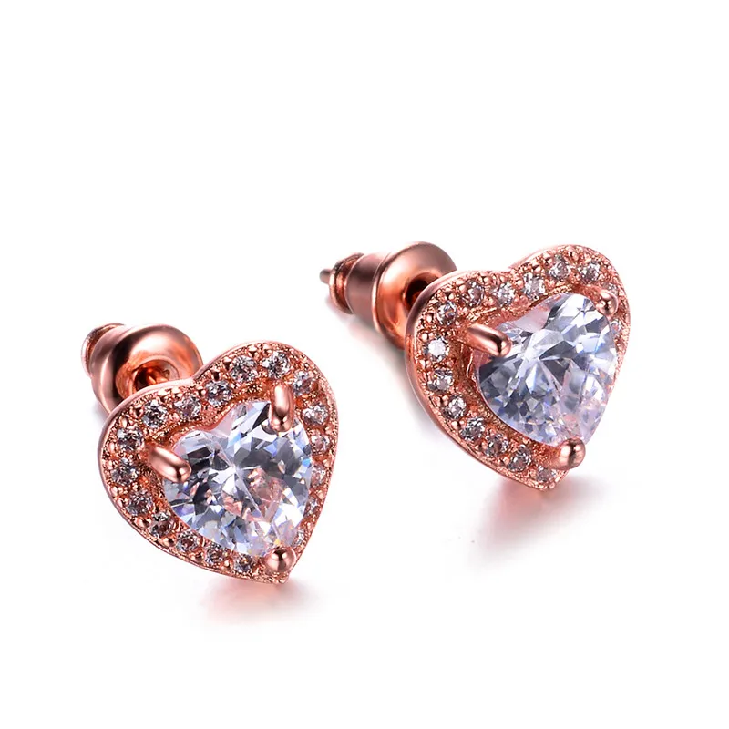 Cute Female Small White Crystal Zircon Stud Earrings Fashion Heart Wedding Jewelry For Women