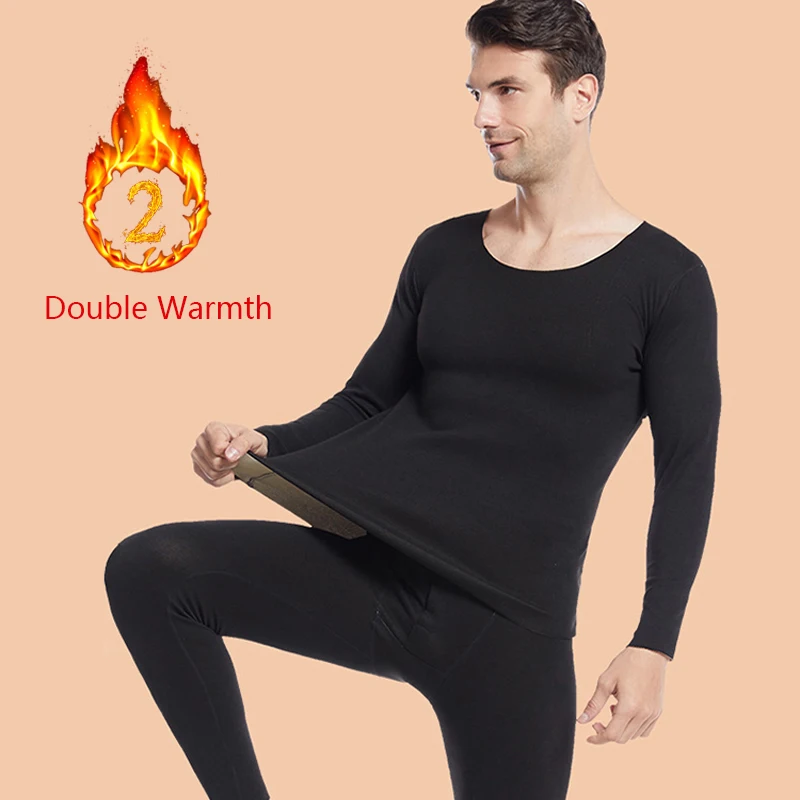 Man Winter Thermal Underwear Set Face Sanding Double Warmth Slim Body High Elasticity Comfortable Breathable thermal underwear set