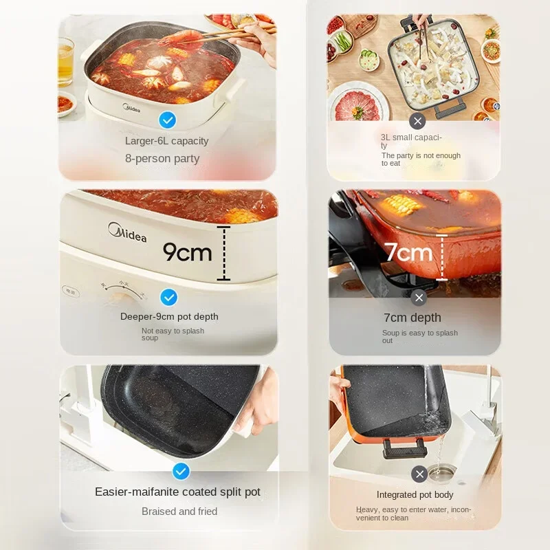 Midea 전기 차핑 접시, 대용량 다기능 쿠커, 요리 냄비, 음식 워머, 세척하기 쉬운