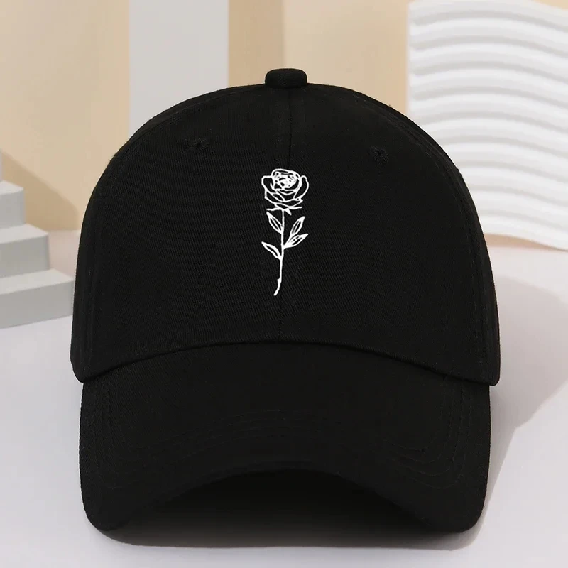 Baseball Cap Spring/Summer Solid Rose Printed for Women Outdoor Leisure Versatile Sunscreen Couple Duck Tongue