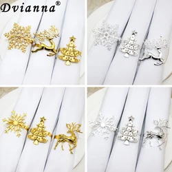 6Pcs Christmas Napkin Ring Gold Silver Snowflake Deer Xmas Tree Napkin Holder for Wedding Christmas Dinning Table Decorations