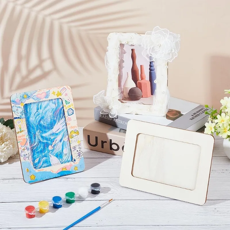 Wooden Picture Frame Rectangular 7.6" x 5.6" Craft Frames Set for 5.2"x3.2" Photo Tabletop 4pcs