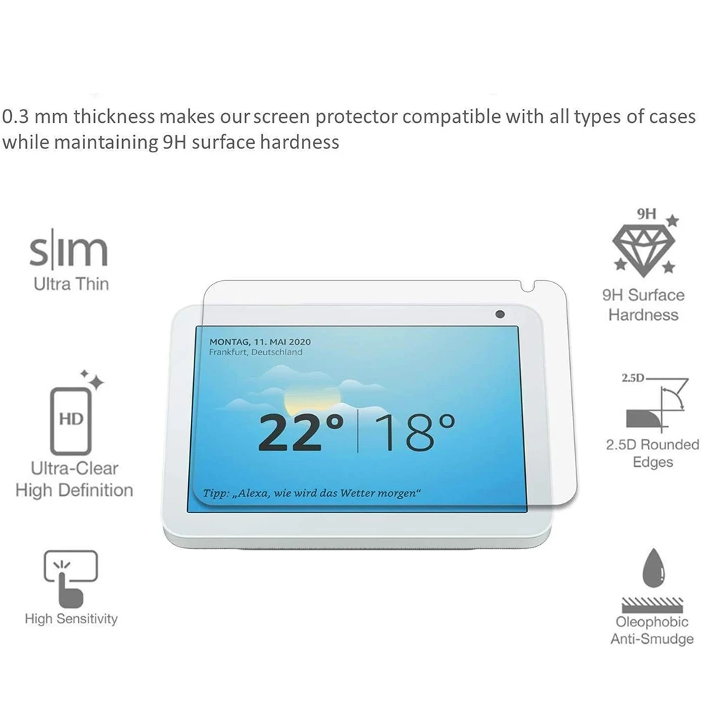 Pellicola Salvaschermo Resistente Ai Graffi Per Amazon Echo Show 8 Pellicola Protettiva In Vetro Temperato Hd Adesivo Forte