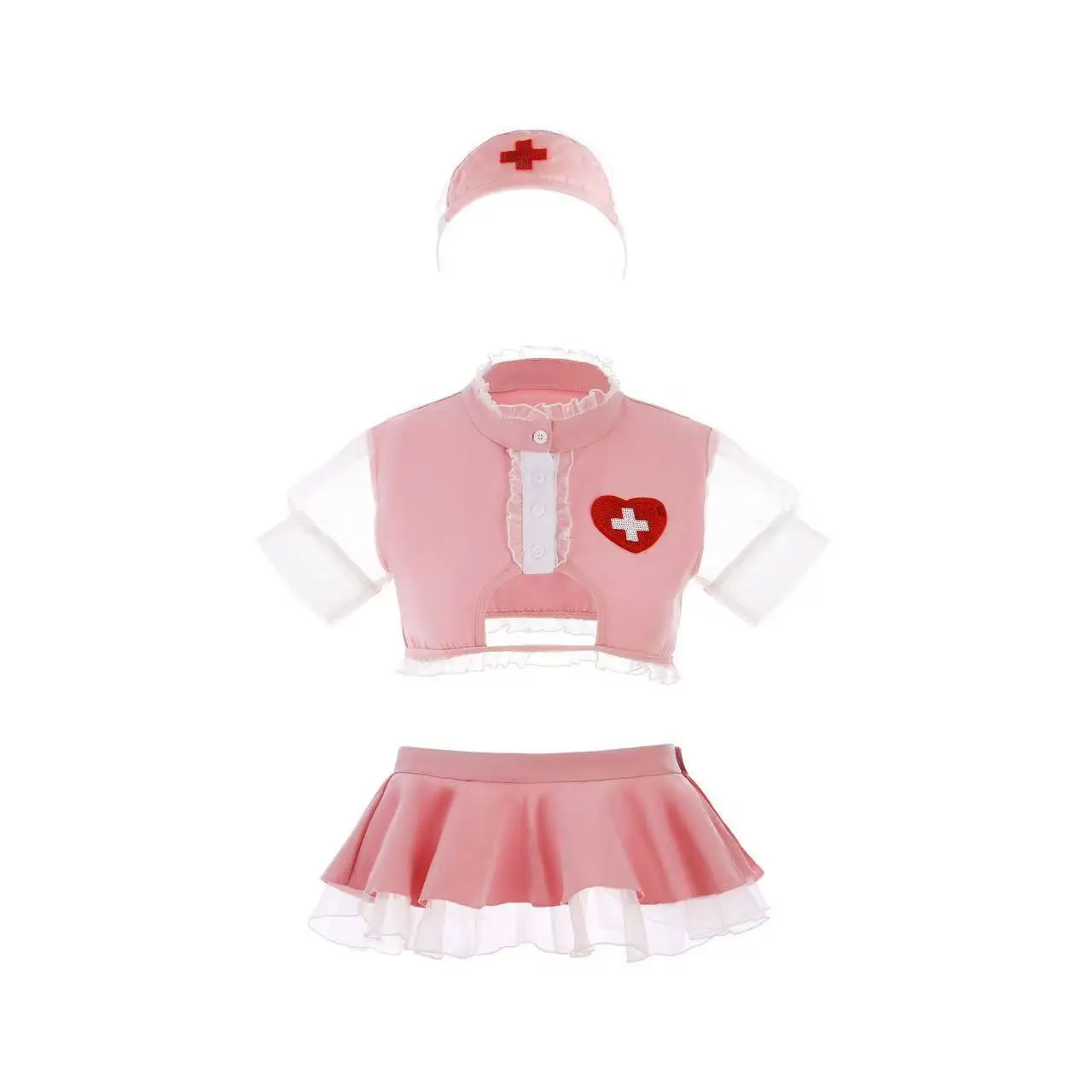 Sexy pink lingerie, cute and innocent nurse outfit, role-playing, passionate, revealing breasts, seductive, no need to remove.