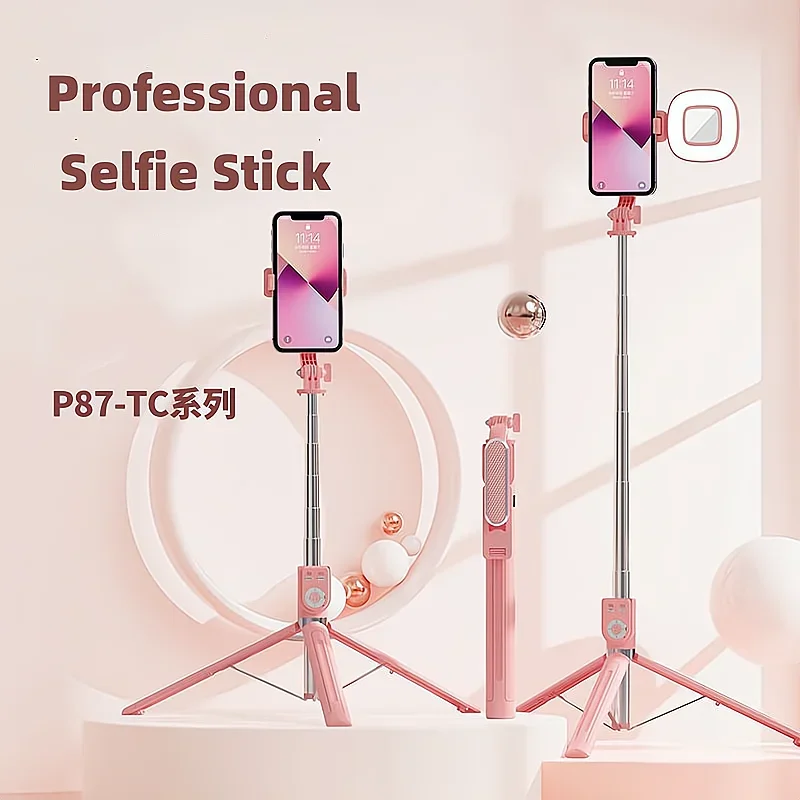 P87-TC 셀카봉 삼각대 360 ° /180 ° 회전식 셀카봉 휴대폰 홀더, 무선 블루투스 리모컨 확장 가능
