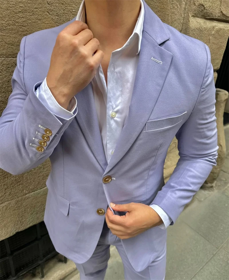 Men's Linen Casual Style 3 Piece Suits Wedding Groom Tuxedo