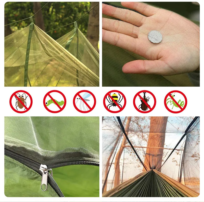 Camping Hammock with Net, Lightweight Portable Double Parachute Hammocks, High Capacity & Tear Resistance for Backyard,Hiking