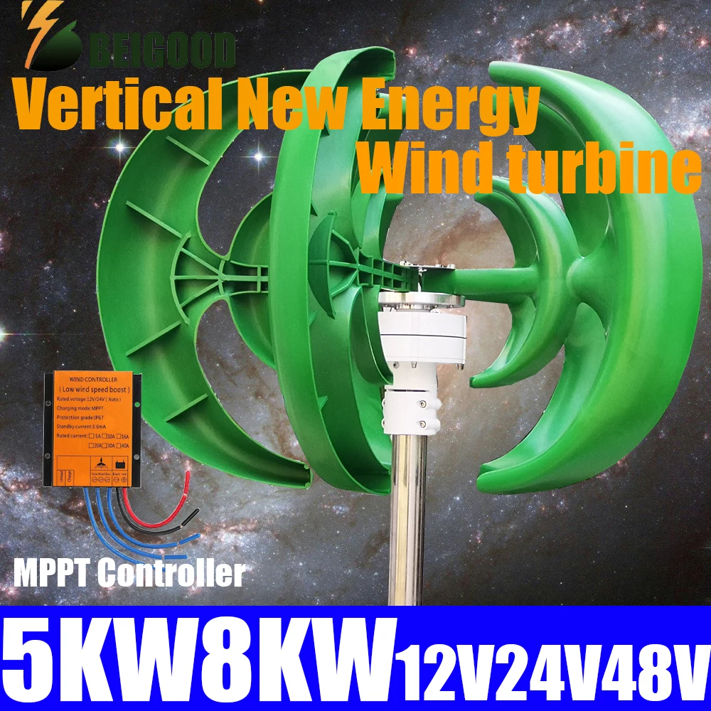 8000W Vrije Energie Windmolen 12V 24V 48V Verticale As Permanente Maglev Windturbine Generator Met Mppt Controller Zonne-Omvormer