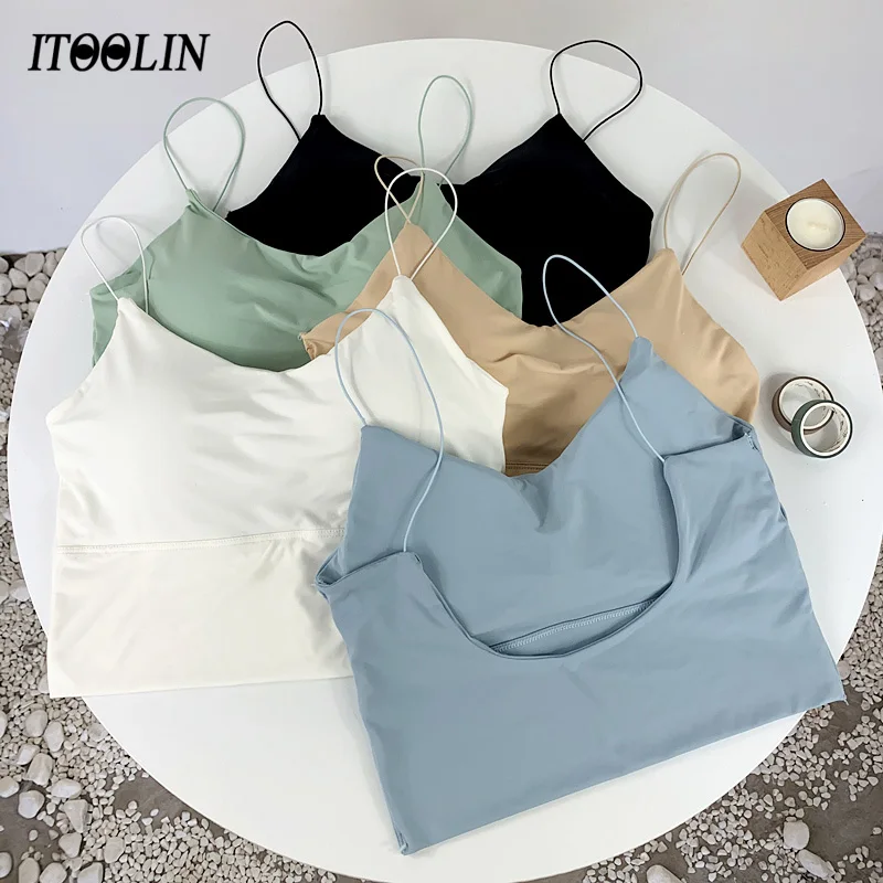ITOOLIN Women Lce Silk Bra Underwear t-shirt Lingerie Strapy Solid Cotton Padded Tube Tops Women Slim Backless Sexy Crop Top Women Lingerie Bra Women Tube Tops