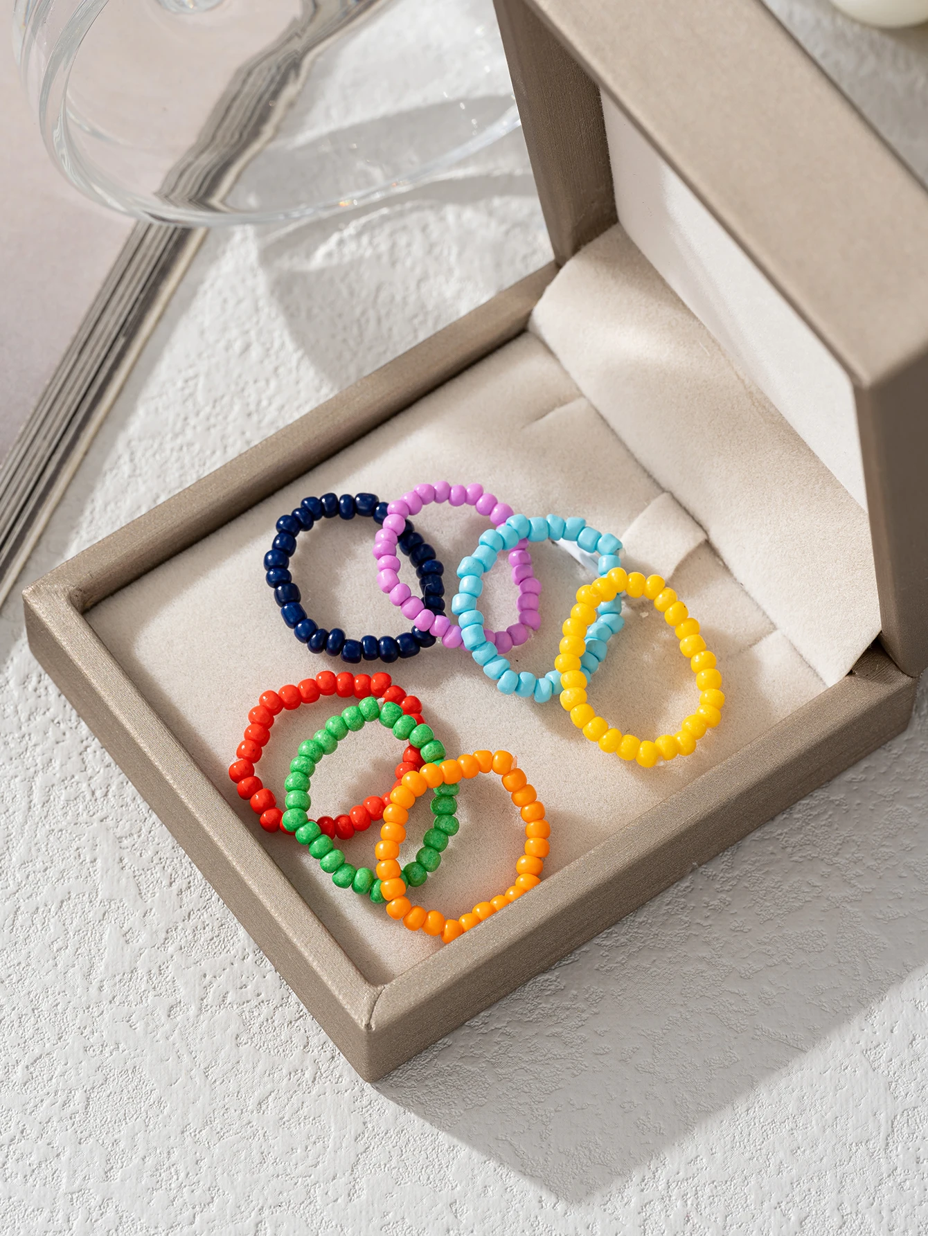 Handmade Beads Elastic Folded Ring Jewelry Womens