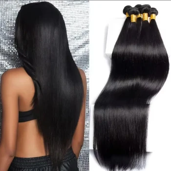 Extension di Capelli Umani Lisci, Ciocche di Capelli Vergini Brasiliani Neri Naturali per Donne, 20 22 24 Pollici