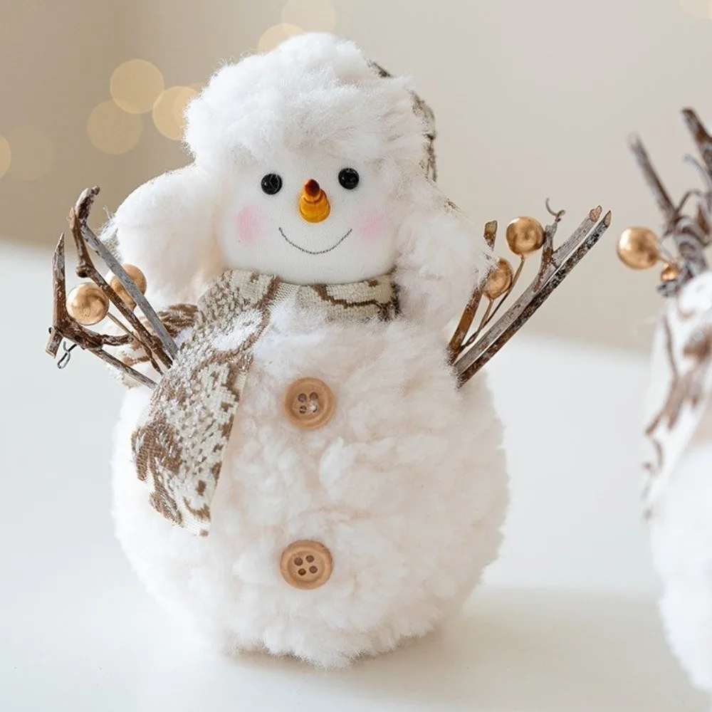 Kids Gift Cartoon Christmas Snowman Ornaments Round Hat Knitted Plush Snowman Doll Simulation Soft Snowman Statue Festivals