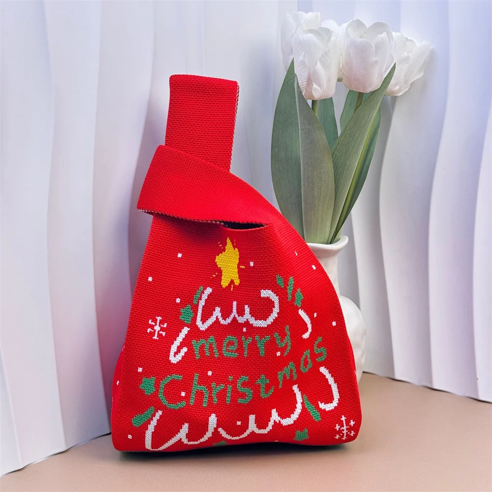 Christmas Theme Knitted Bag Fashion Handbag Christmas Santa Snowman Elk Pattern Gift Bag Casual Hundred Tote Shopping Bags
