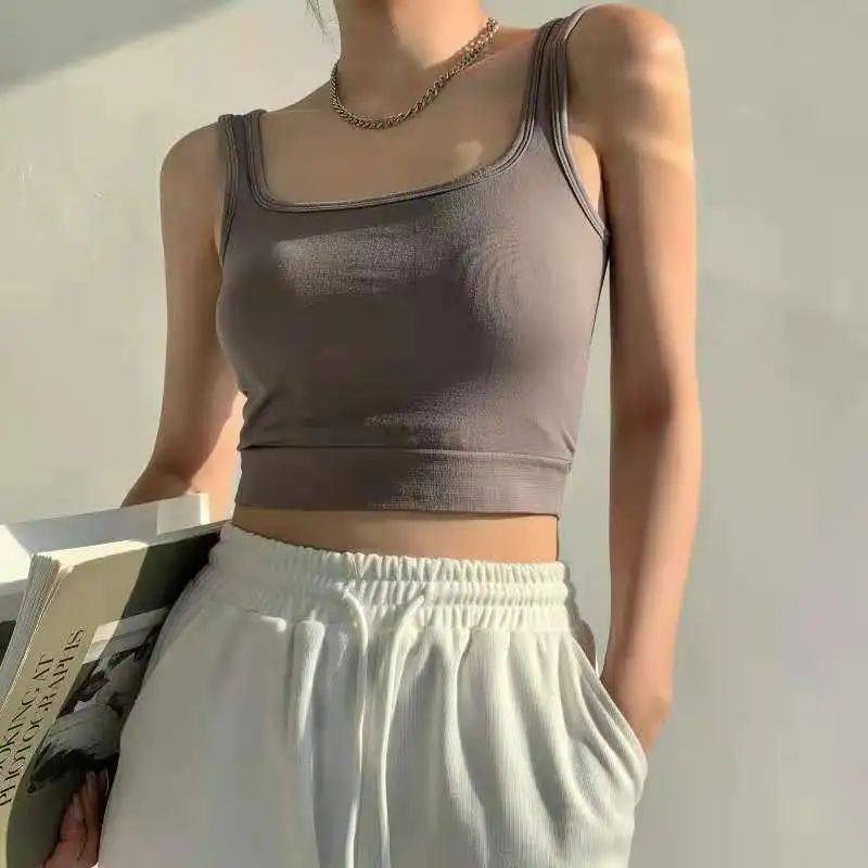 long camisole 2022 New Fashion Women Sexy Crop Tops Solid Summer Camis Women Casual Tank Tops Vest Sleeveless Crop Tops Blusas cheap bras Tanks & Camis