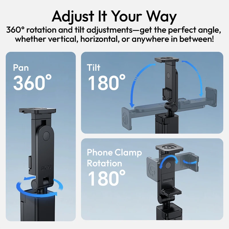 Ulanzi SK-20 Travel Phone Holder for Smartphone Vertical Horizontal for Livestream Overhead Shots Vlog 360° Rotation Photography