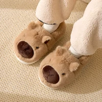 Plush Capybara Slippers Comfortable Slip-on House Shoes Non-Slip Fluffy Couple Slippers Furry Animal Slippers for Indoor Bedroom 2