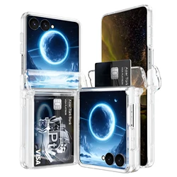 Enhanced Anti - Drop Shockproof Protective Phone Case with Card Holder and Hinge Full - Pack Design - Galaxy Z Flip5 (Clear)