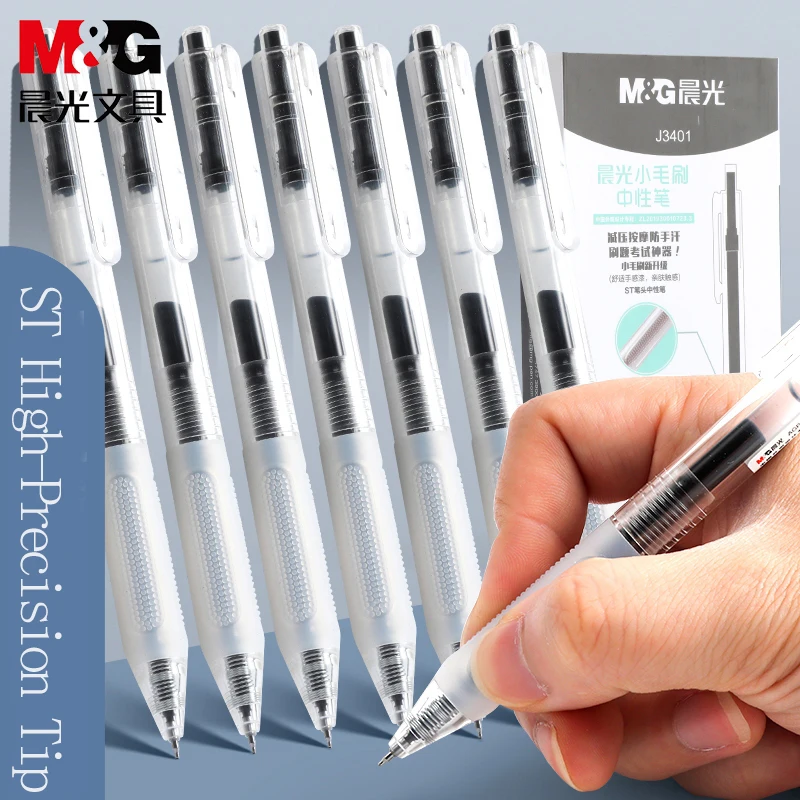 M&G 0.5mm black  Gel Pen, sweat-resistant grip design, ST nib, quick-drying ink, refillable, ideal for students and office use.