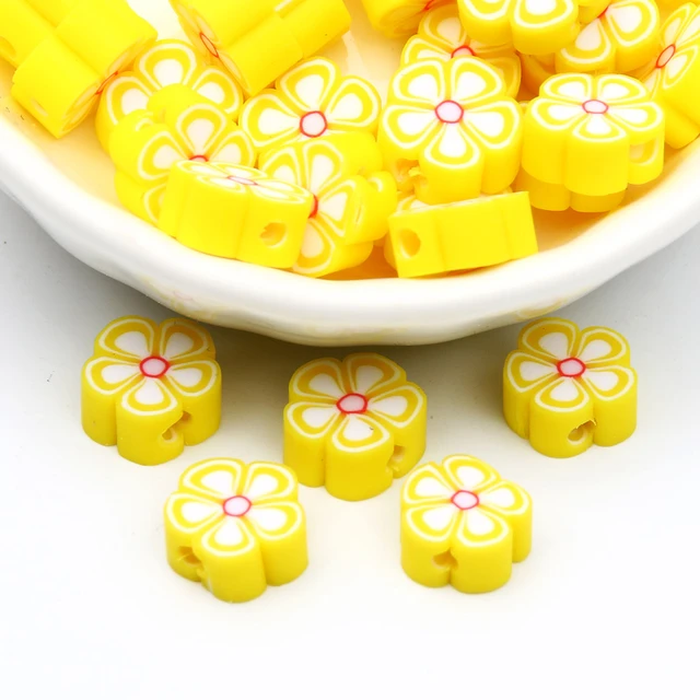 20-100pcs Yellow Flower Polymer Clay Beads Round Clay Loose Spacer Beads  For Jewelry Making Handmade