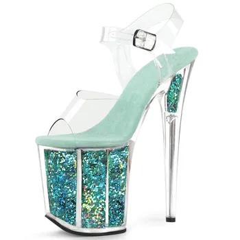 Summer Crystal PVC Women's Shoes Steel Pipe Dance Sandals 20CM Thin High Heels Stiletto Plus Size Sequins Platforms Pumps 1