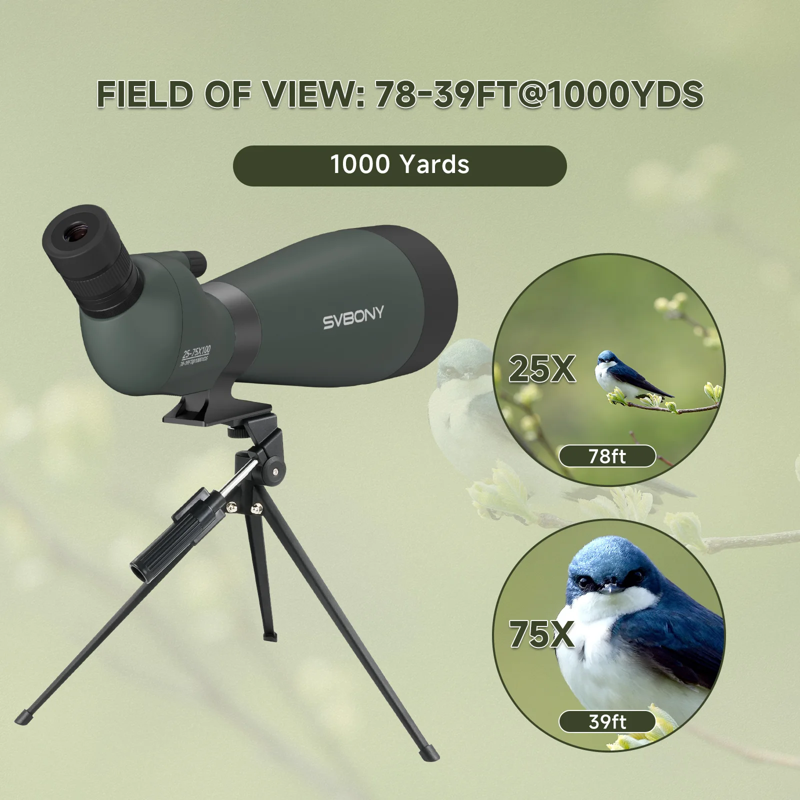 Svbony SV28A Spotting Scopes25-75x100/20-60x80 FMC spotting scope For Beginners in Archery Wildlife Watching Outdoor Adventure
