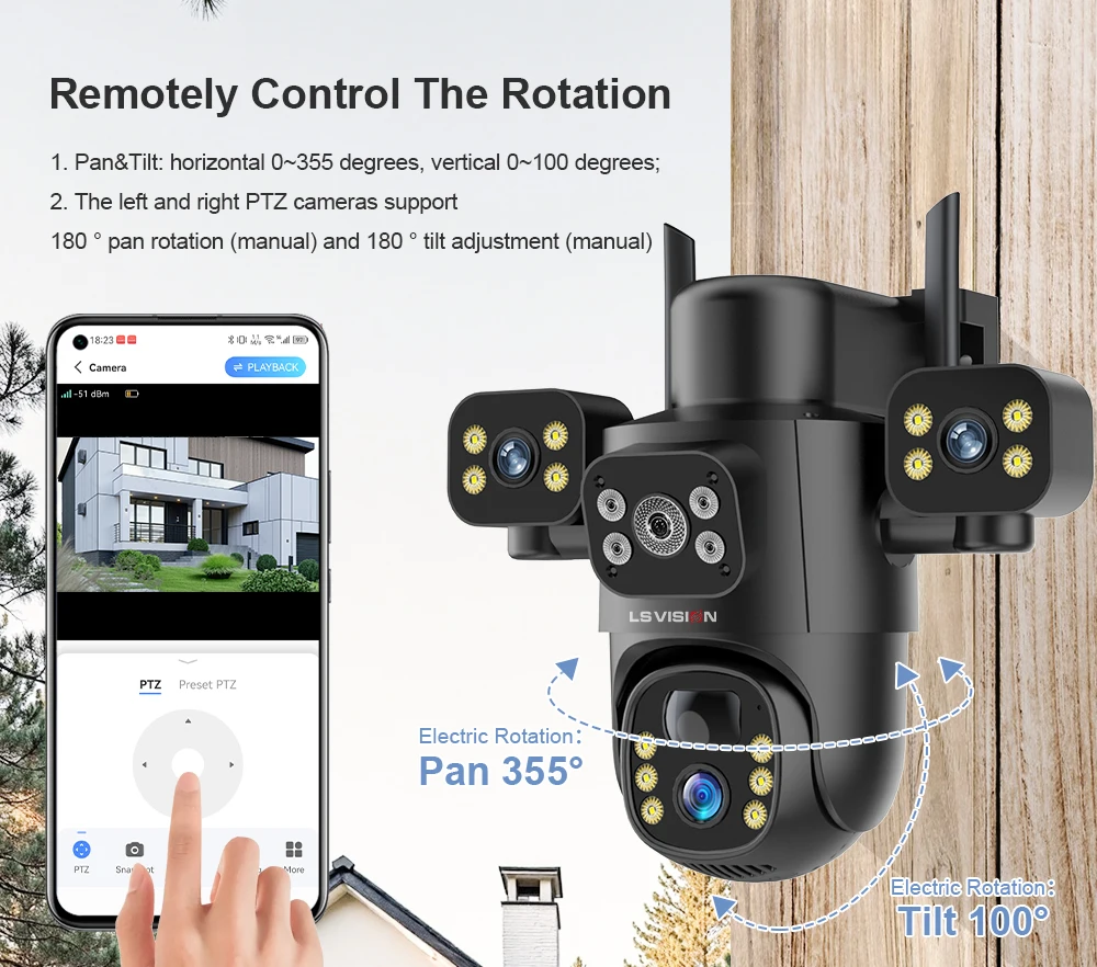 15MP 4G LTE Solar Camera Outdoor WiFi Security Camera 10X Optical Zoom Three Scr
