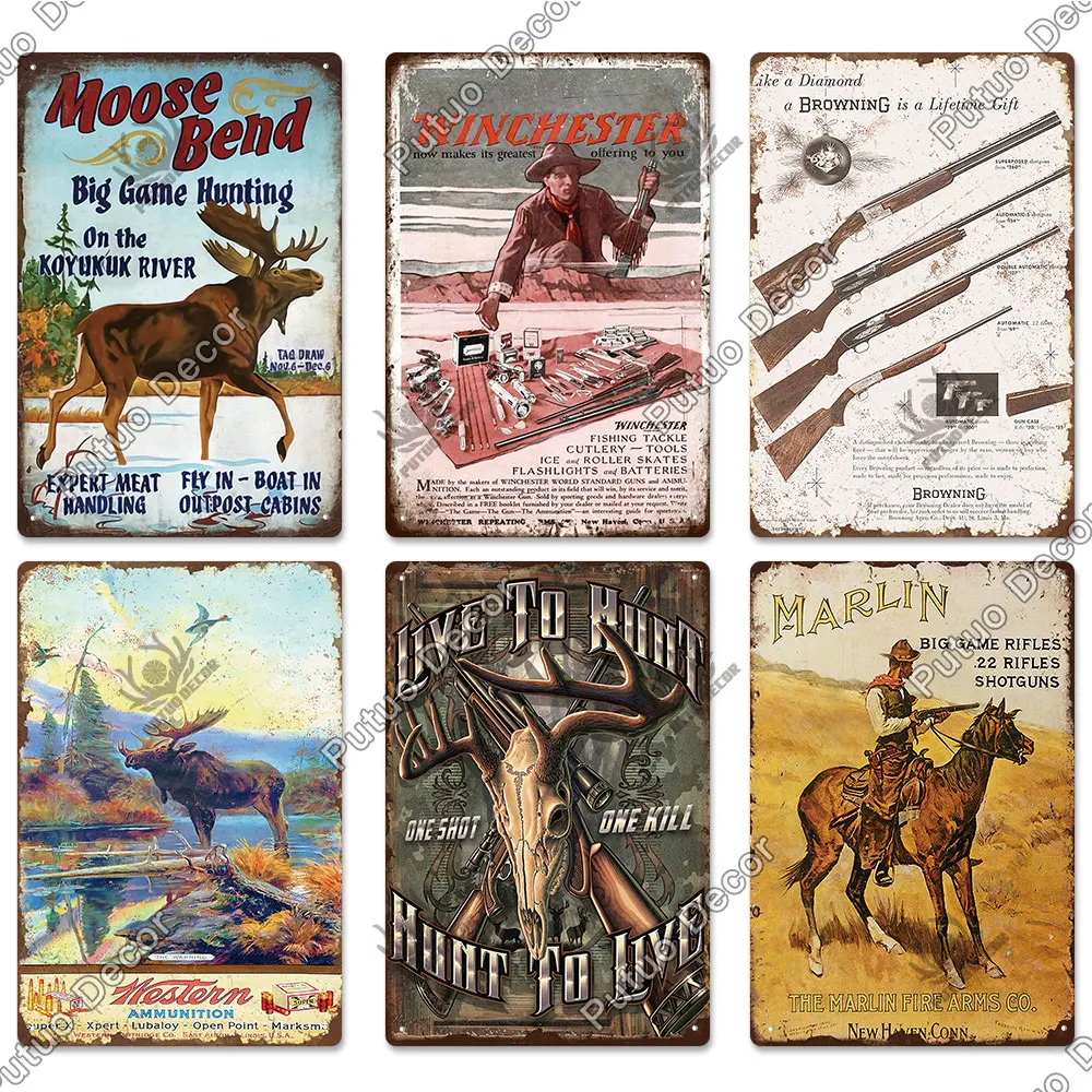 Putuo Vintage Tin Metal Hunting Signs Inside Out Home Decor