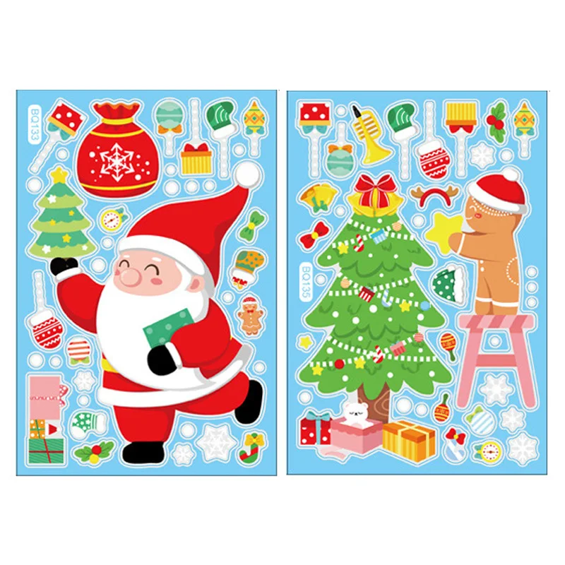 Noel Dekorasyonu Kar Tanesi Noel Baba Ren Geyiği Pencere Camı Elektrostatik Komik Çıkartmalar Noel Partisi Dekorasyon Aksesuarları_voghion.com