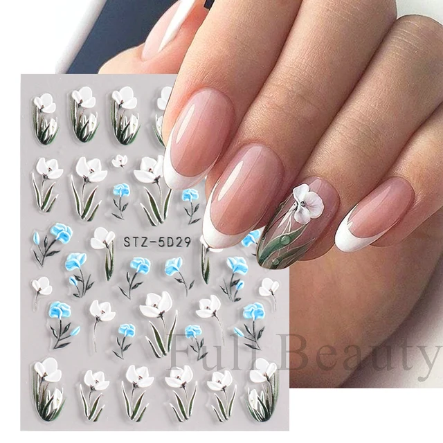 5D Simple Flowers adesivi in rilievo per unghie eletree Wedding Design cursori adesivi decorazione incisa strutturata estiva LYSTZ5D-30 3