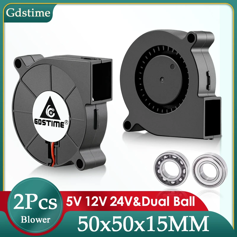 2pcs Gdstime 3D Printer Blower Fan 5015 24V 12V 5V USB Sleeve/Ball Centrifugal DC Cooling Turbo Fan 50mm x15mm Radial Cooler Fan