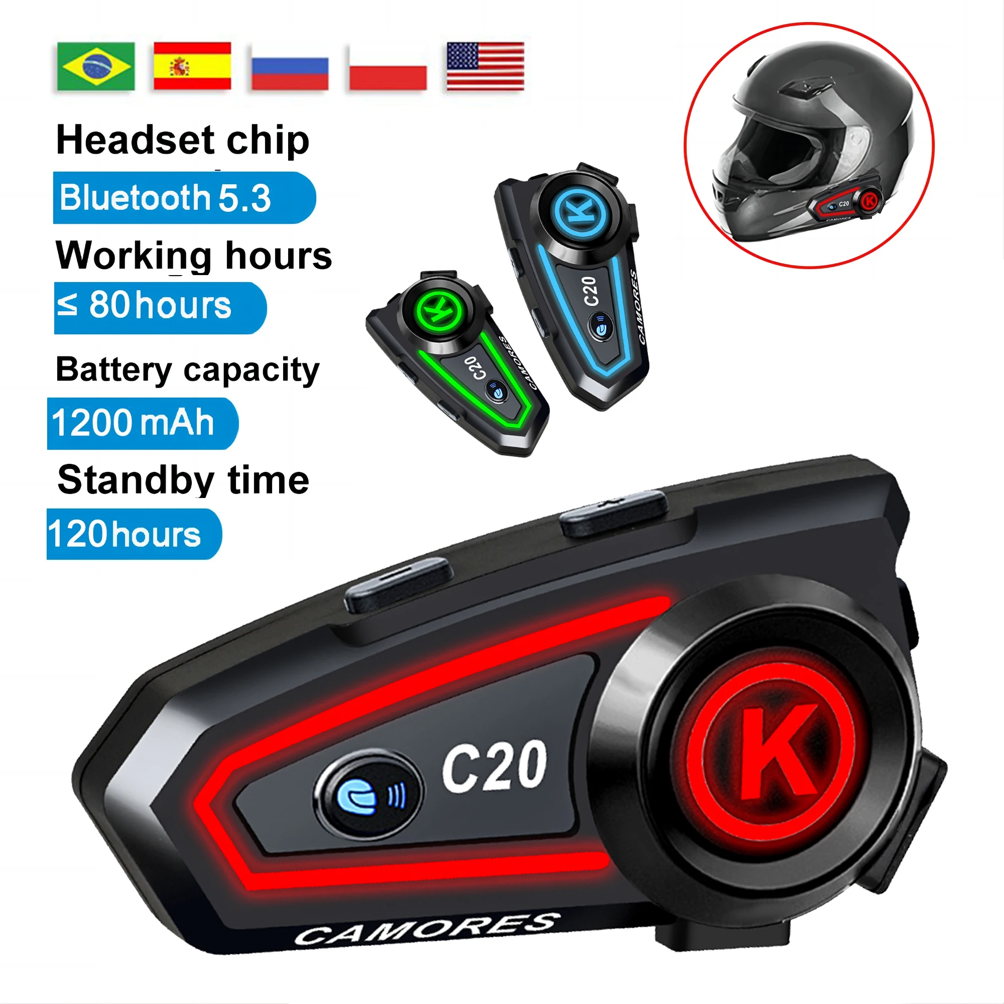 Helmet Headset Bluetooth Hands Free IPX7 Waterproof