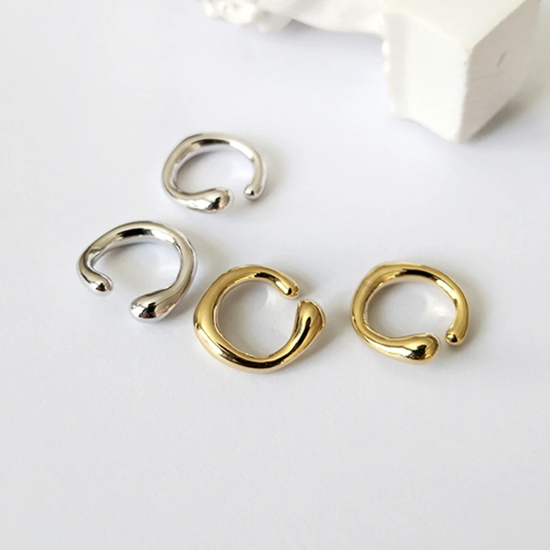 Peri'sBox Single Piece Solid Gold Color Earrings Without Piercing Metal Ball Chunky Cartilage Earrings Women Minimalist Ear Cuff