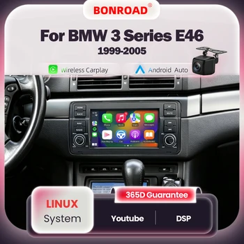 Radio para coche BONROAD de 7 pulgadas con pantalla táctil Linux para BMW Serie 3 E46 M3 Coupe 318 320 325 330 335 1998-2006 para Rover 75 MG ZT 1999-2005 Reproductor multimedia para coche con CarPlay inalámbrico Android Auto DSP WiFi RDS GPS MirrorLink 1