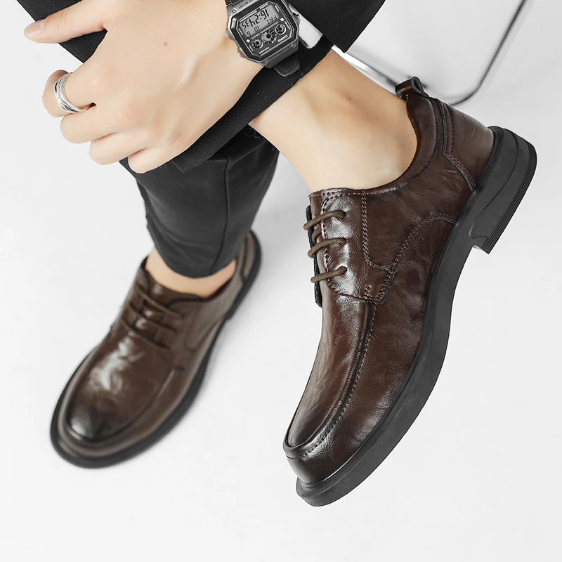 2023 Fashion New Men's Business Dress Shoes Lace Up Work Shoes Men's Genuine Leather Shoes Park Walking Shoes Free Delivery