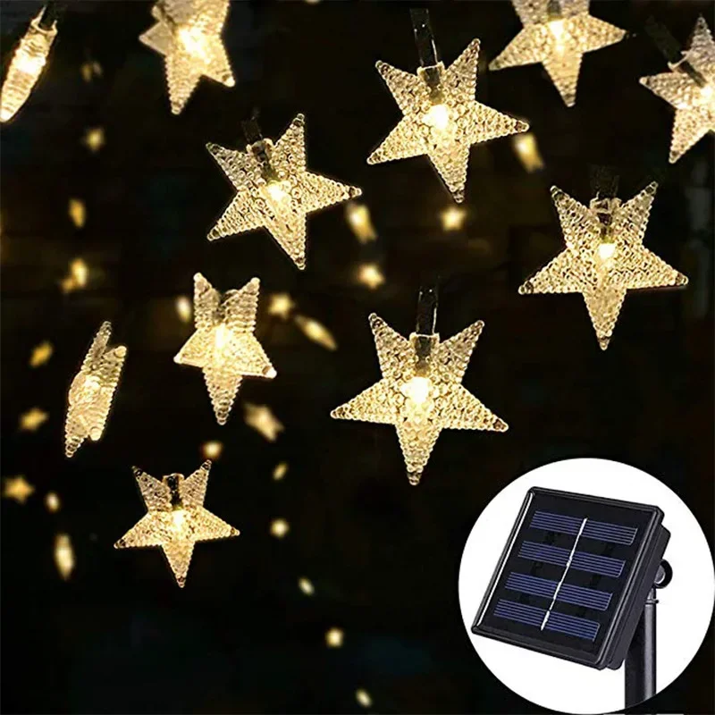 Solar Star String Lights Outdoor Waterproof LED Solar Powered Fairy Lights For Christmas Patio Garden Yard Porch Wedding Decor