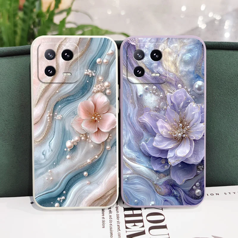Pearlescent Flower Liquid Silicone Phone Case Cover