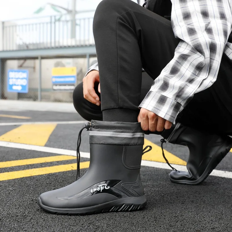 Winter Men's Rain Shoes Windproof Cotton Rain Boots Warm