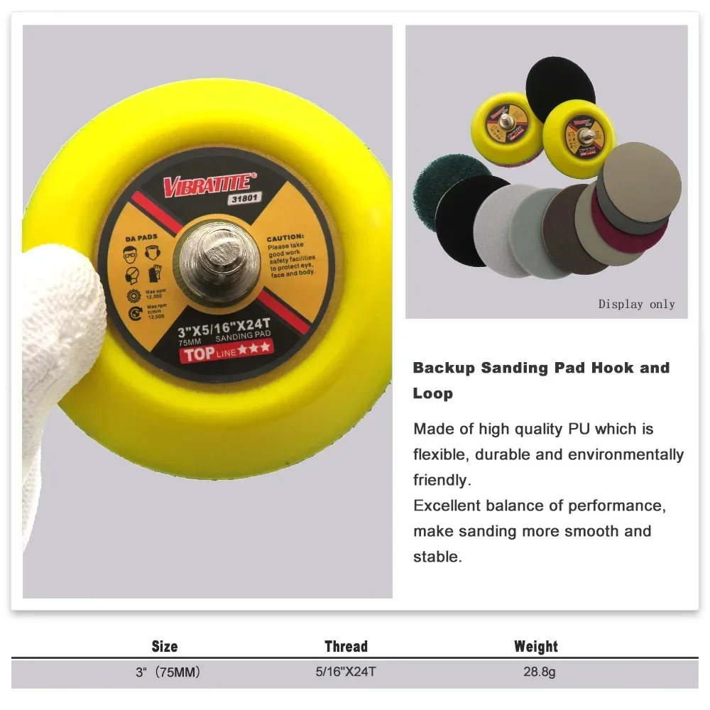 3 Inch 75mm Professional Dual Action Random Orbital Sanding Pad 5/16"-24 Thread Hook and Loop