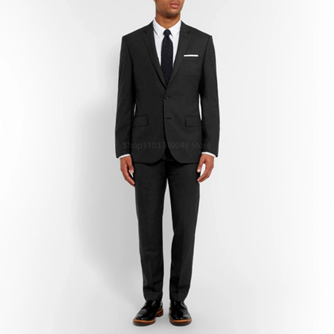 Smart Casual Gray Men's Suit Notch Lapel Two Buttons Jacket Pants Groom Wedding Prom Dinner Tuxedos Business 2-Piece Suits Set