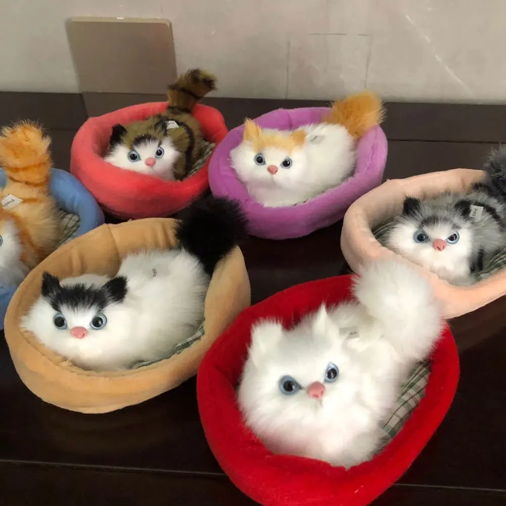 Simulation Mini Cat Cute Plush Cats with Sound Children Birthday Gifts Creative Imitation Cat Toys Ornaments Home Decoration 2