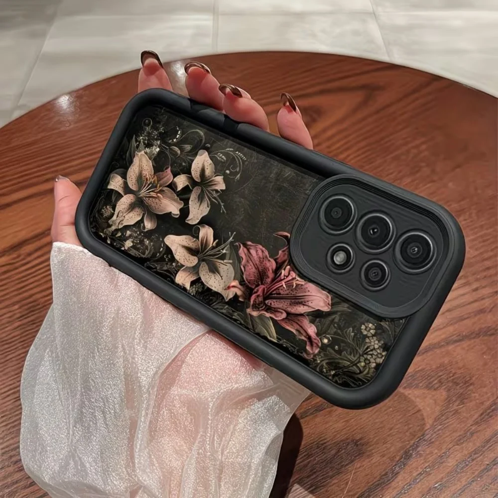 Dark Lily Floral Shockproof Black Phone Case - Soft TPU Protective Cover