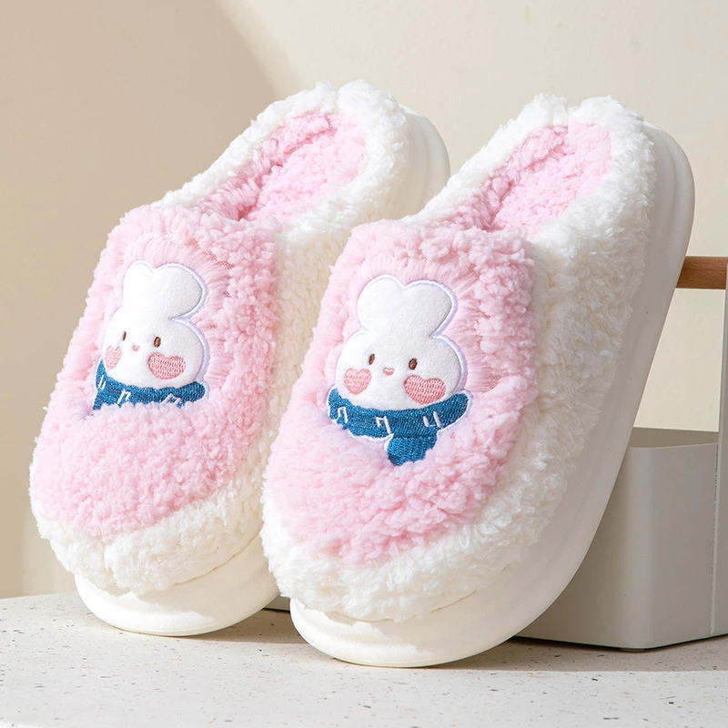 

2023 Bebealy Fuzzy Rabbit for Women Winter Plush Cute Furry Home Slipper Indoor Warm Floor Slide Animal Non-slip Fluffy Slipper